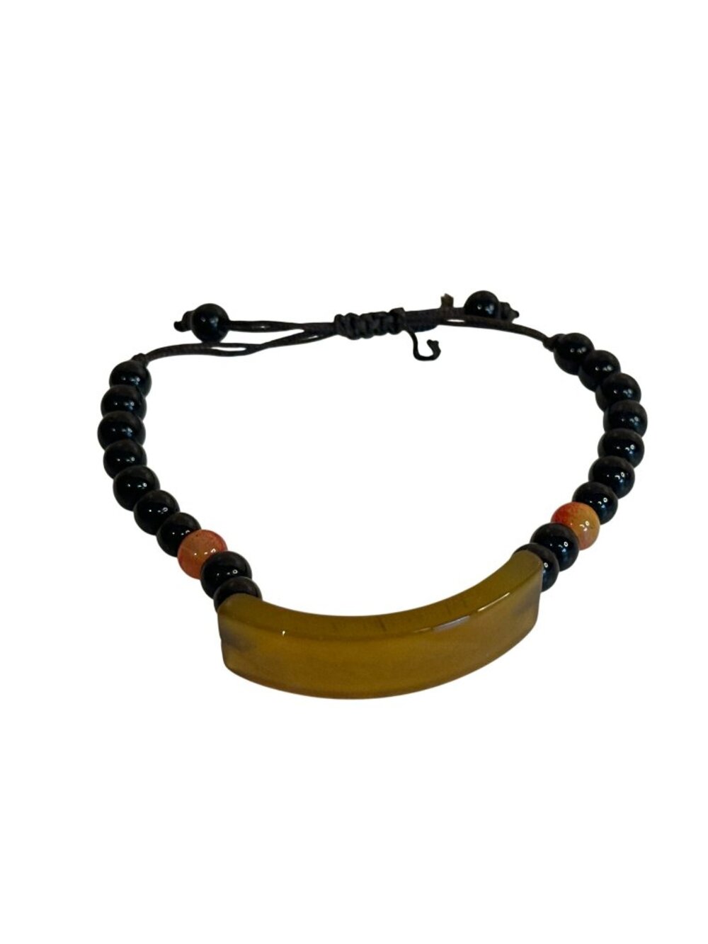 Unisex Beaded Adjustable Bracelet Black Red & Yellow Accents Artsy Boho